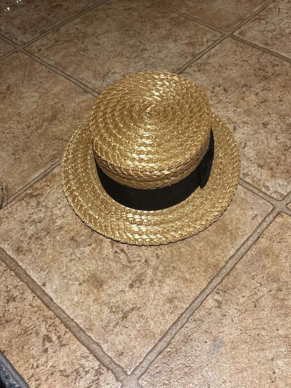 Vintage Bates Hatter St. James's London Straw Boater Hat with Black Ribbon